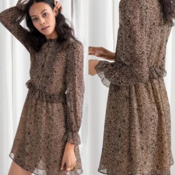 & Other Stories Dresses & Skirts - & Other Stories Paris Atelier zig zag ruffle sheer mini dress Size 12